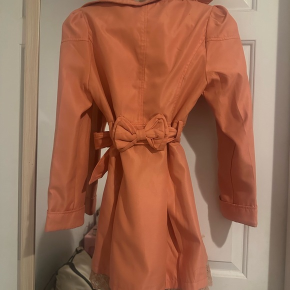 Women's Peach Double-Breasted Lace trim A-line Trench Coat Dress - Picture 3 of 4